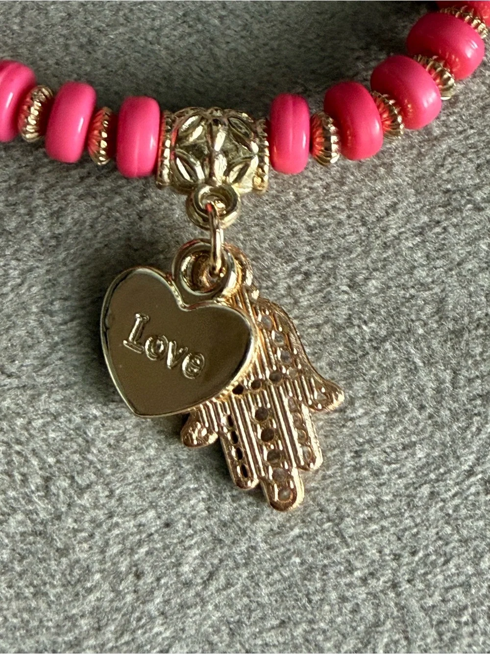 Pink Beaded Hamsa Charm Bracelet - Love Pendant